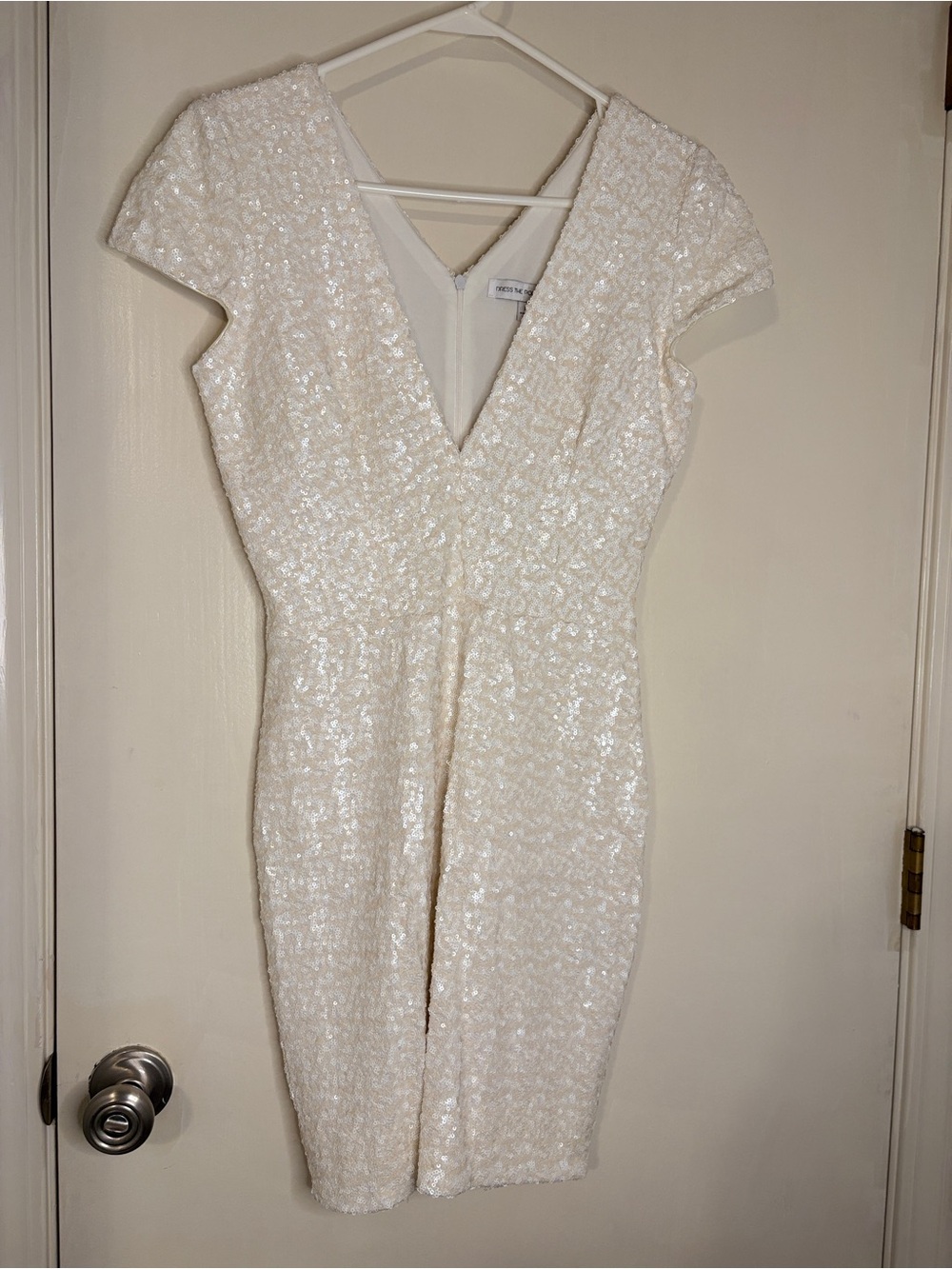 Dress the Population Ivory Sequin V-Neck Sheath Dress